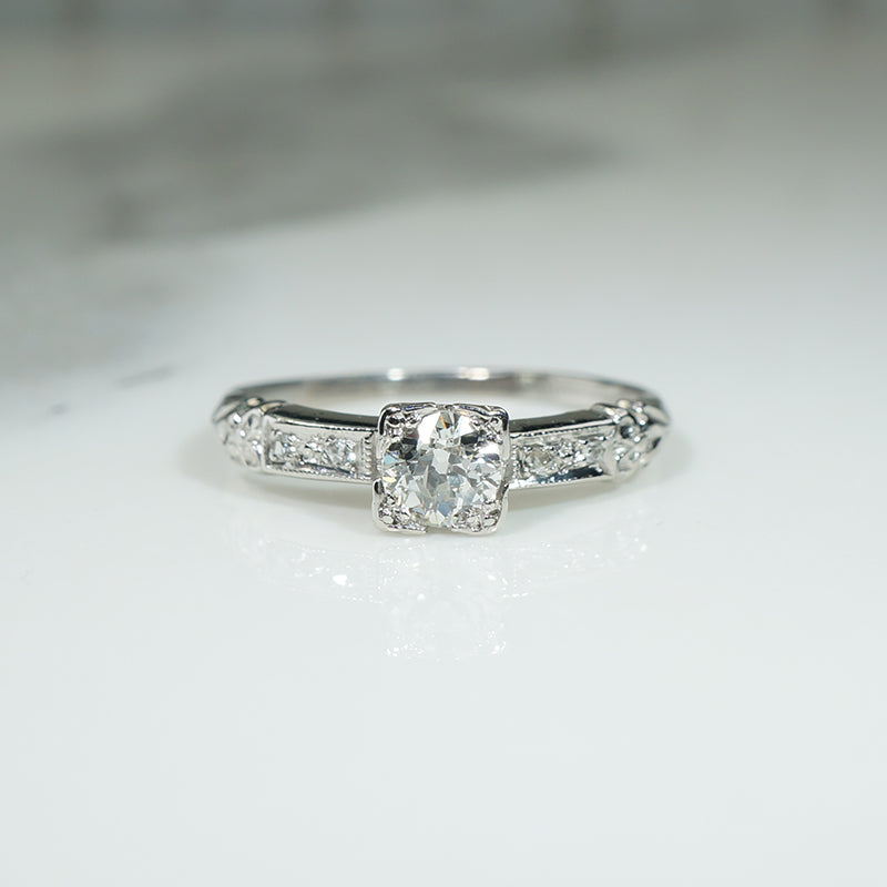 Forget-Me-Not Platinum & Old Euro Cut Diamond Ring