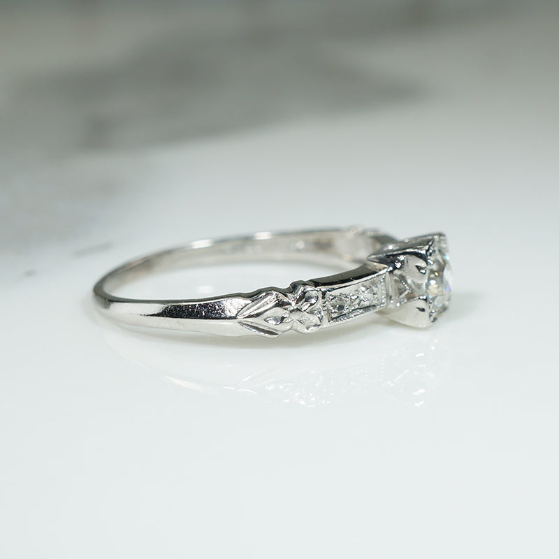 Forget-Me-Not Platinum & Old Euro Cut Diamond Ring