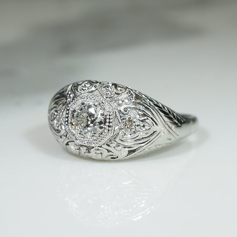 Paisley-Like Art Deco Filigree Diamond Ring