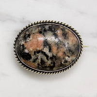 Edwardian Rhodochrosite & Sterling Silver Brooch