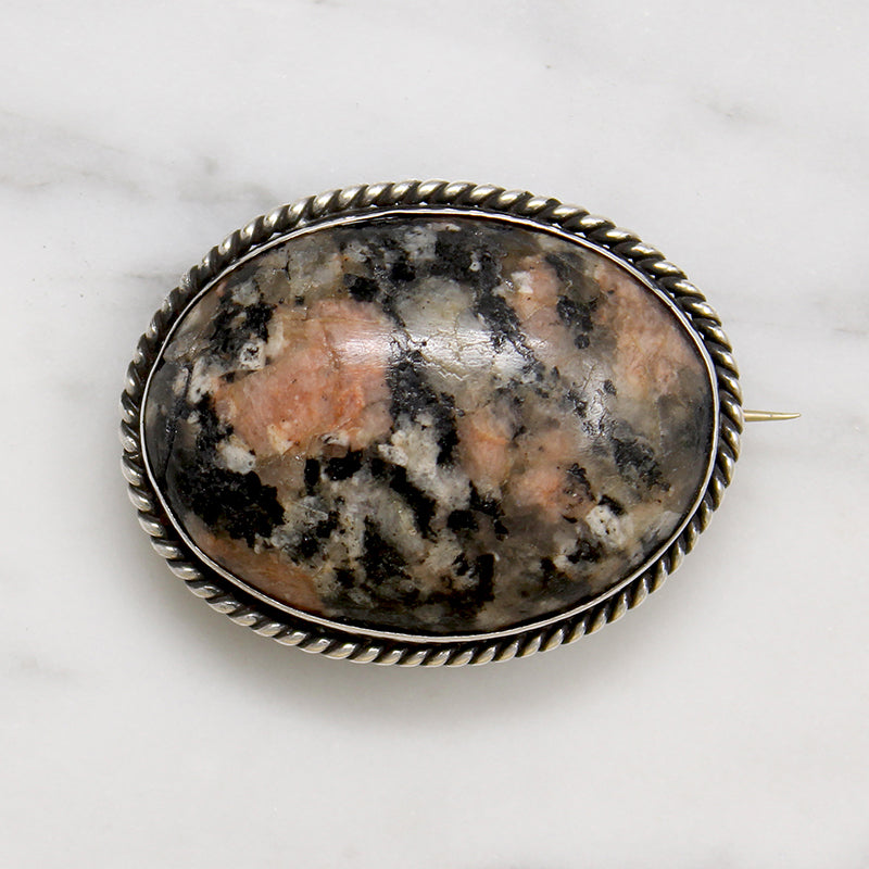 Edwardian Rhodochrosite & Sterling Silver Brooch