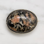 Edwardian Rhodochrosite & Sterling Silver Brooch