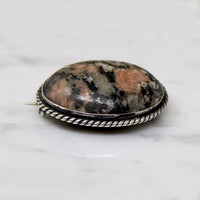 Edwardian Rhodochrosite & Sterling Silver Brooch