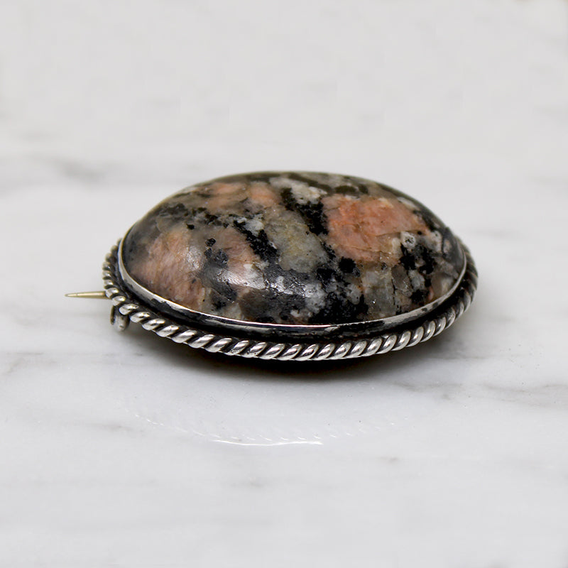 Edwardian Rhodochrosite & Sterling Silver Brooch
