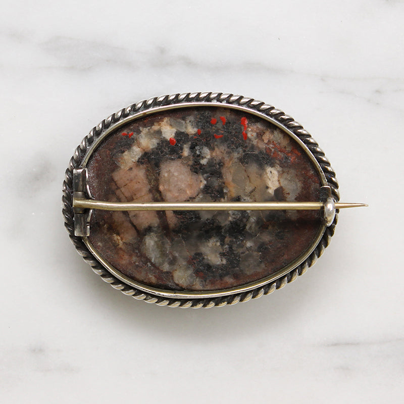 Edwardian Rhodochrosite & Sterling Silver Brooch