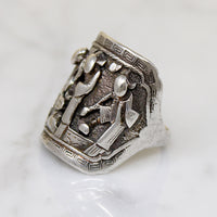 Chinese Silver Panel Ring with Tranquil Scene