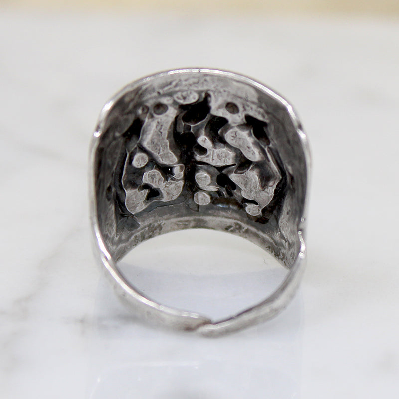 Chinese Silver Panel Ring with Tranquil Scene