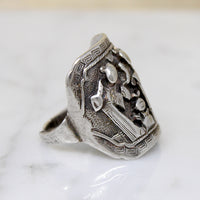 Chinese Silver Panel Ring with Tranquil Scene