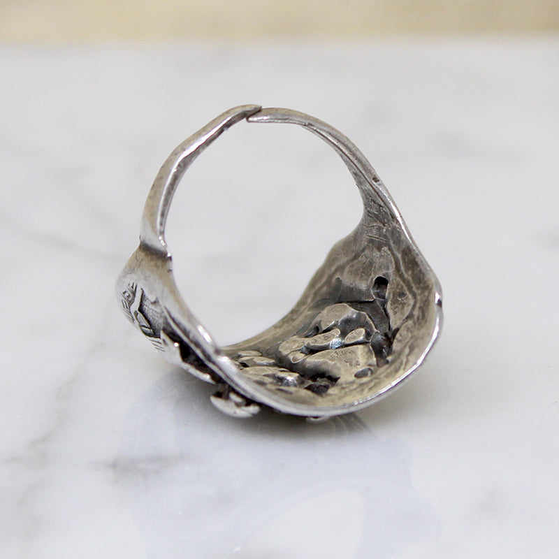 Chinese Silver Panel Ring with Tranquil Scene