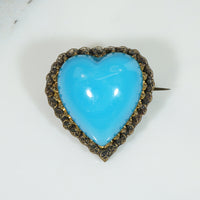 Sentimental Victorian Blue Glass Heart Brooch