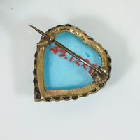 Sentimental Victorian Blue Glass Heart Brooch