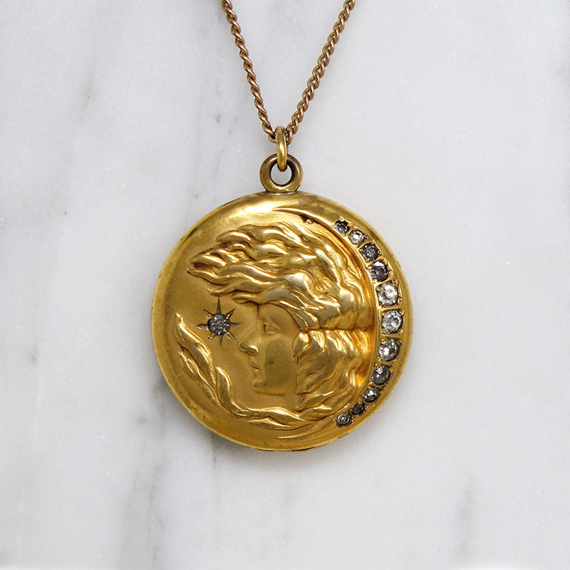 Woman in the Moon Art Nouveau Locket