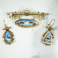 19thc Flamingo Brooch and Earring Set