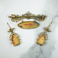 19thc Flamingo Brooch and Earring Set