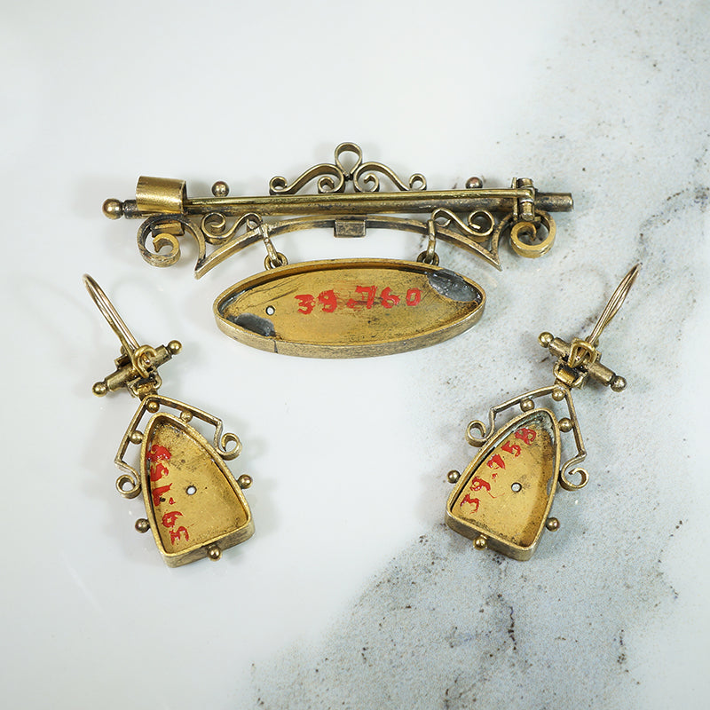 19thc Flamingo Brooch and Earring Set