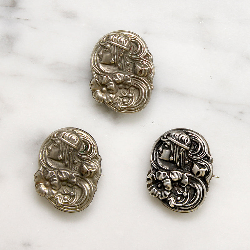 Decadent Art Nouveau Sterling Silver Scatter Pin Set