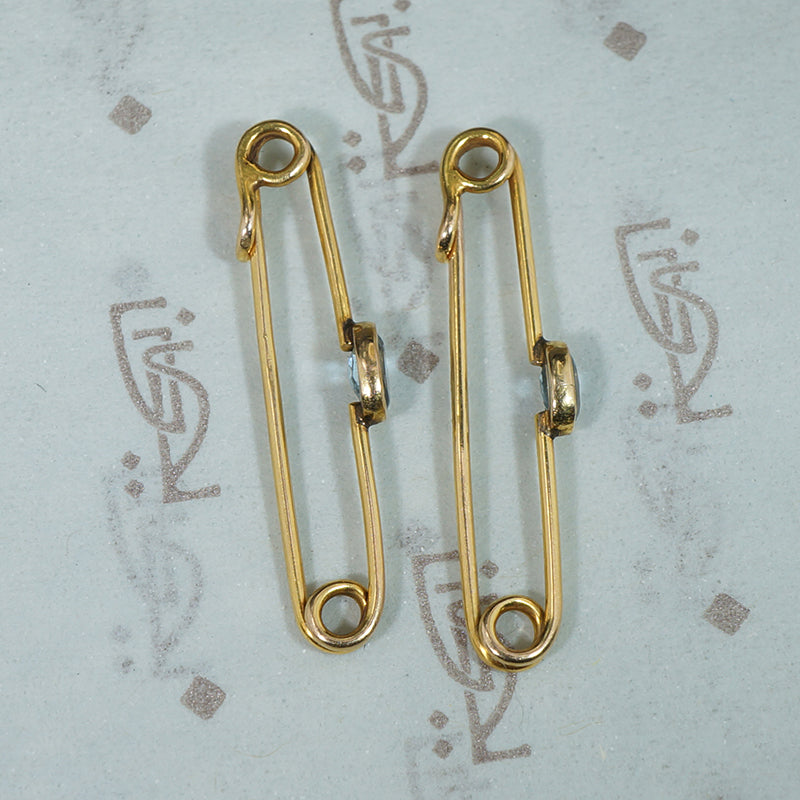 Tourmaline and Gold Safety Pin Earrings