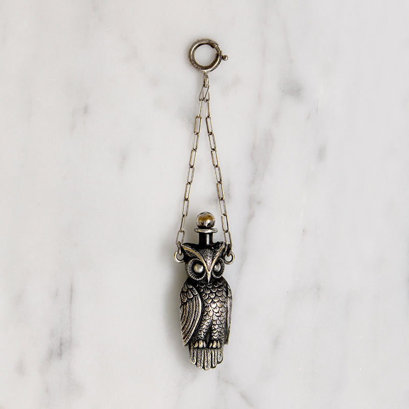 Sterling Owl Perfume Flacon on Chatelaine Ring
