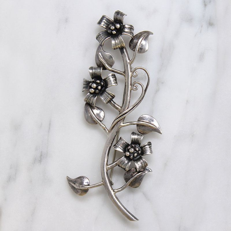 Three Wildflowers Sterling Silver Brooch