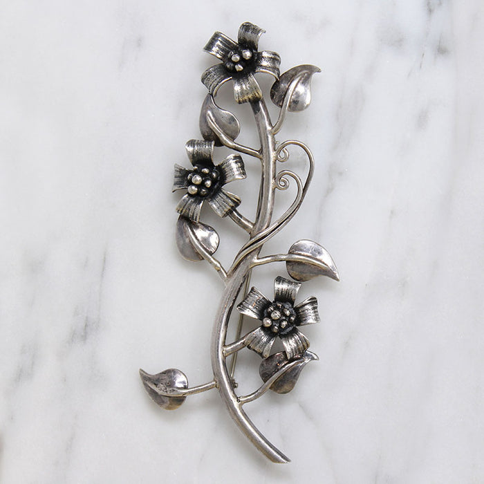 Three Wildflowers Sterling Silver Brooch