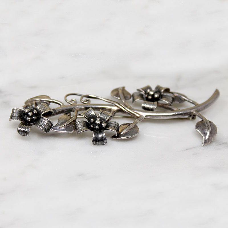 Three Wildflowers Sterling Silver Brooch