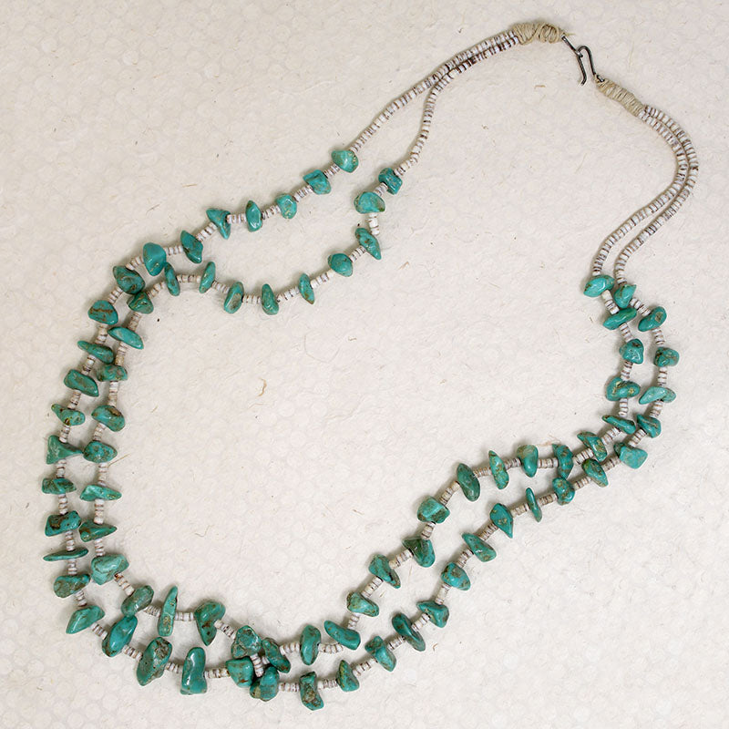 Double Strand of Green Turquoise & Heishi Bead Necklace
