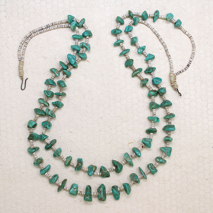 Double Strand of Green Turquoise & Heishi Bead Necklace
