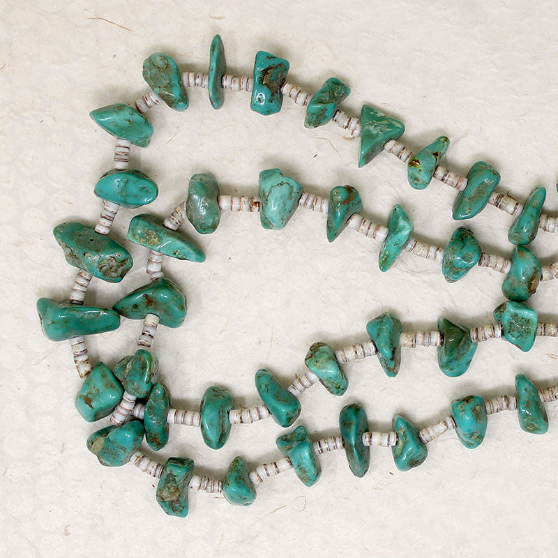 Double Strand of Green Turquoise & Heishi Bead Necklace