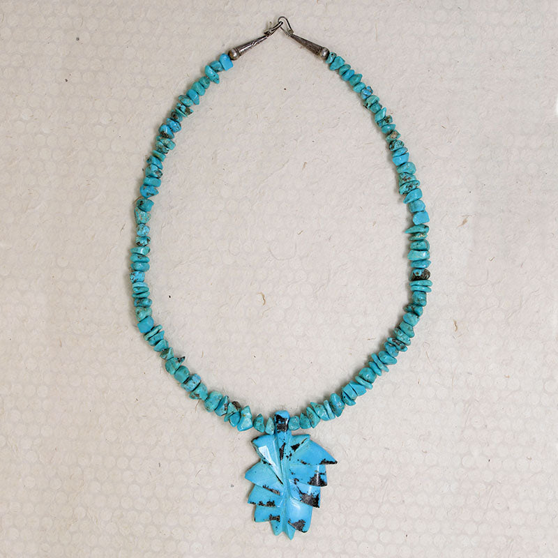 Turquoise Nugget Necklace with Morenci Leaf Pendant