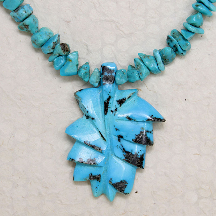 Turquoise Nugget Necklace with Morenci Leaf Pendant
