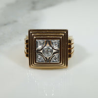 Architectural Old Mine Cut Diamond, 18k Gold & Platinum Deco Ring