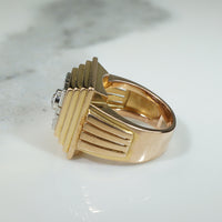 Architectural Old Mine Cut Diamond, 18k Gold & Platinum Ring
