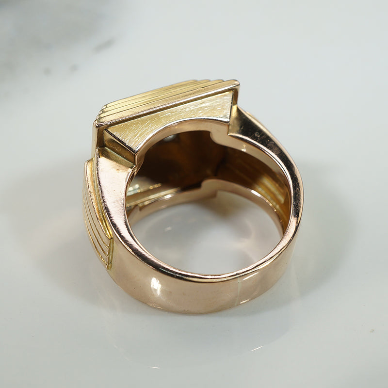 Architectural Old Mine Cut Diamond, 18k Gold & Platinum Ring