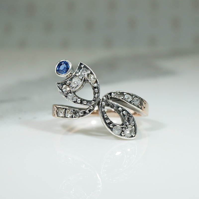 Delicate Rose Cut Diamond & Sapphire Antique Ring
