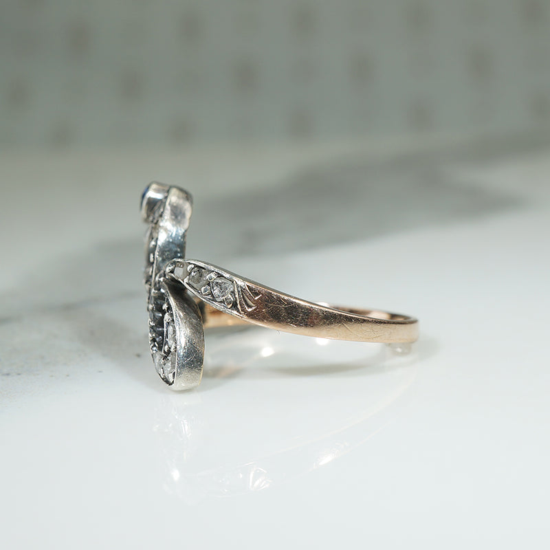 Delicate Rose Cut Diamond & Sapphire Antique Ring