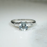 Aquamarine and Baguette Diamond Platinum Engagement Ring