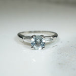 Aquamarine and Baguette Diamond Platinum Engagement Ring