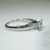 Aquamarine and Baguette Diamond Platinum Engagement Ring