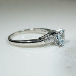 Aquamarine and Baguette Diamond Platinum Engagement Ring