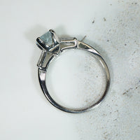 Aquamarine and Baguette Diamond Platinum Engagement Ring