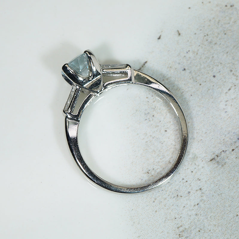 Aquamarine and Baguette Diamond Platinum Engagement Ring