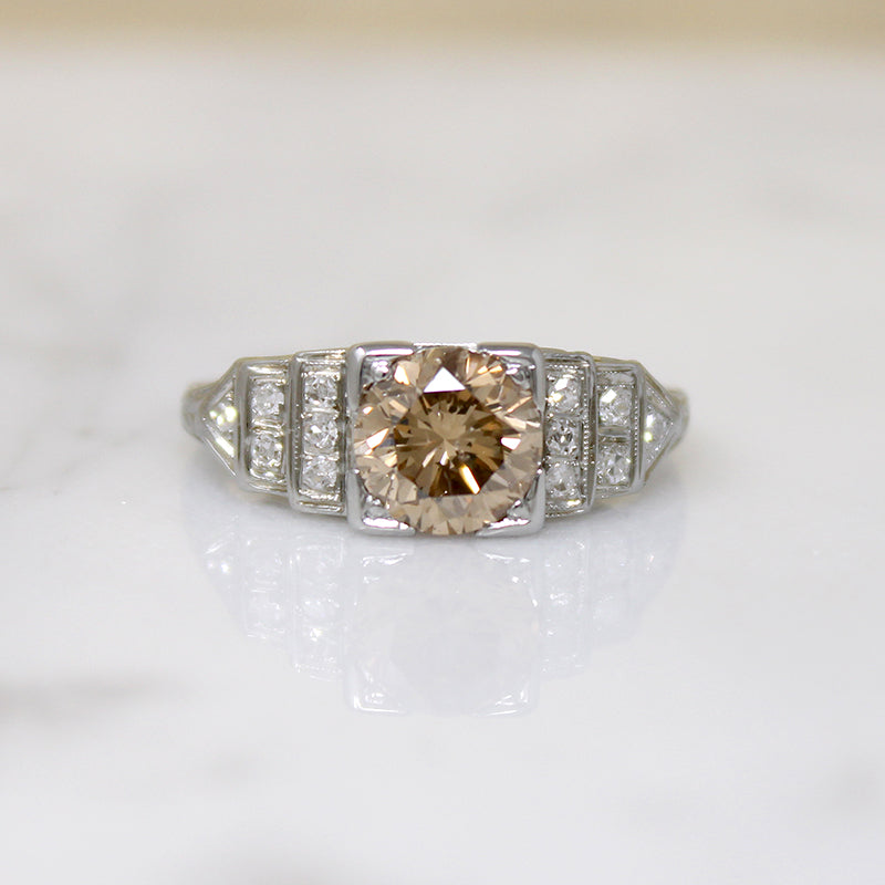 Fabulous Cognac Diamond in Step Side Engagement Ring