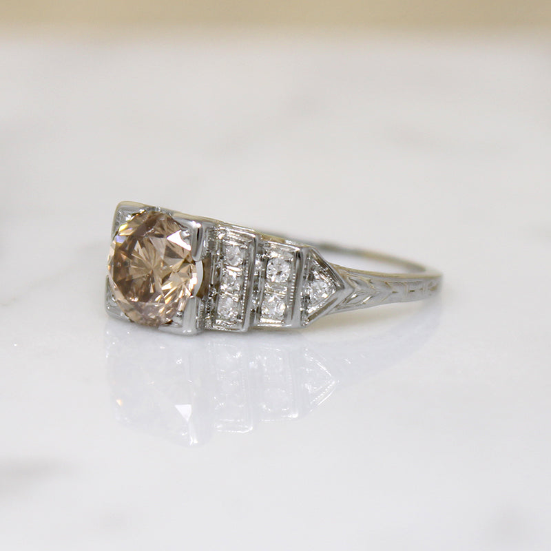 Fabulous Cognac Diamond in Step Side Engagement Ring