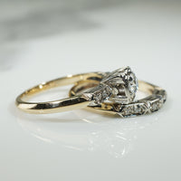 Retro Two-Tone Gold & Diamond Wedding Set