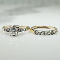 Retro Two-Tone Gold & Diamond Wedding Set