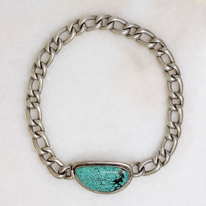 Heavy Sterling Curb Chain with Turquoise Clasp by Areias