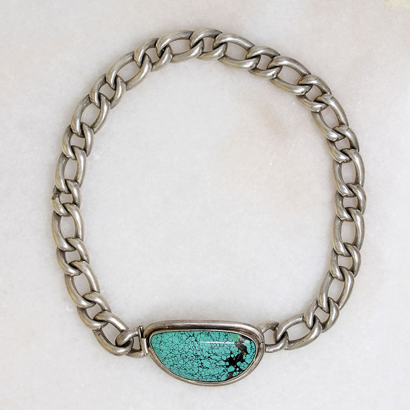 Heavy Sterling Curb Chain with Turquoise Clasp by Areias