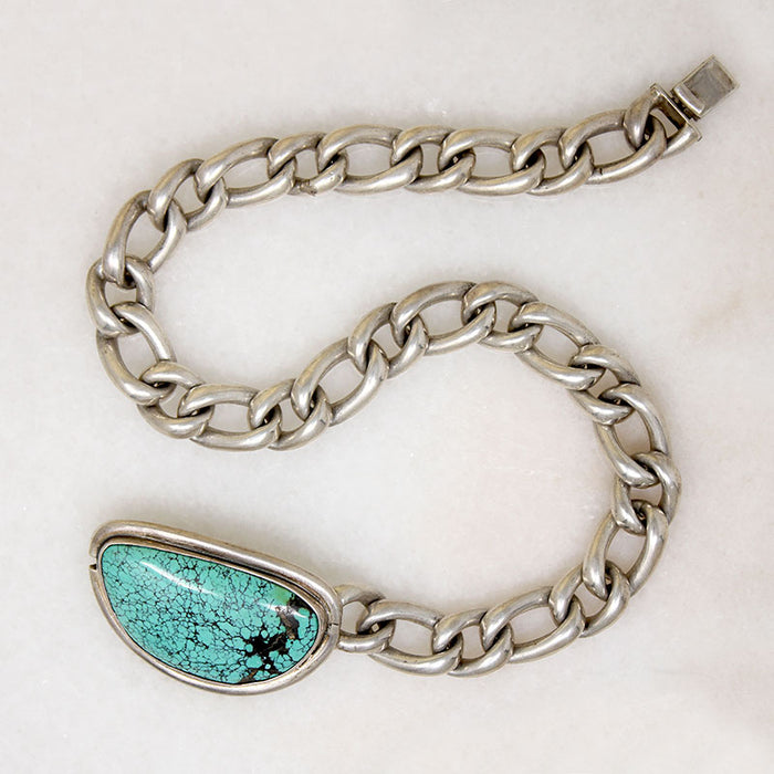 Heavy Sterling Curb Chain with Turquoise Clasp by Areias