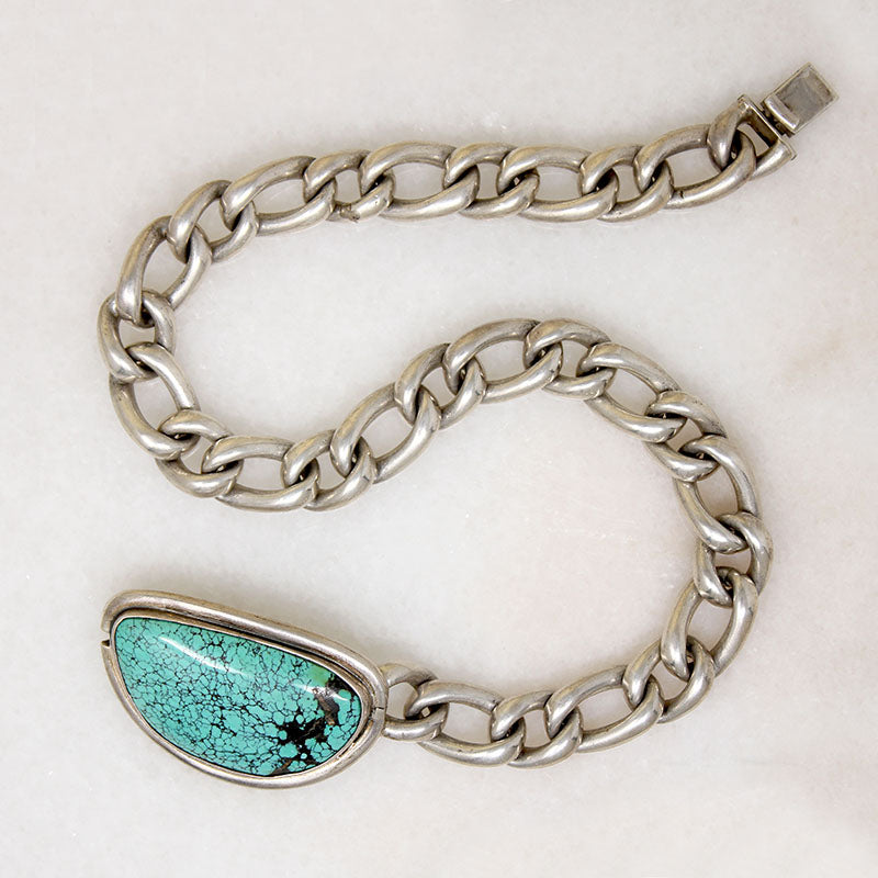 Heavy Sterling Curb Chain with Turquoise Clasp by Areias