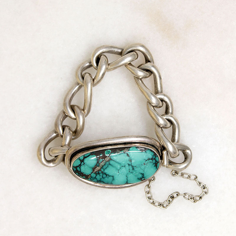 Sterling Curb Link Bracelet with Turquoise Clasp by Areias